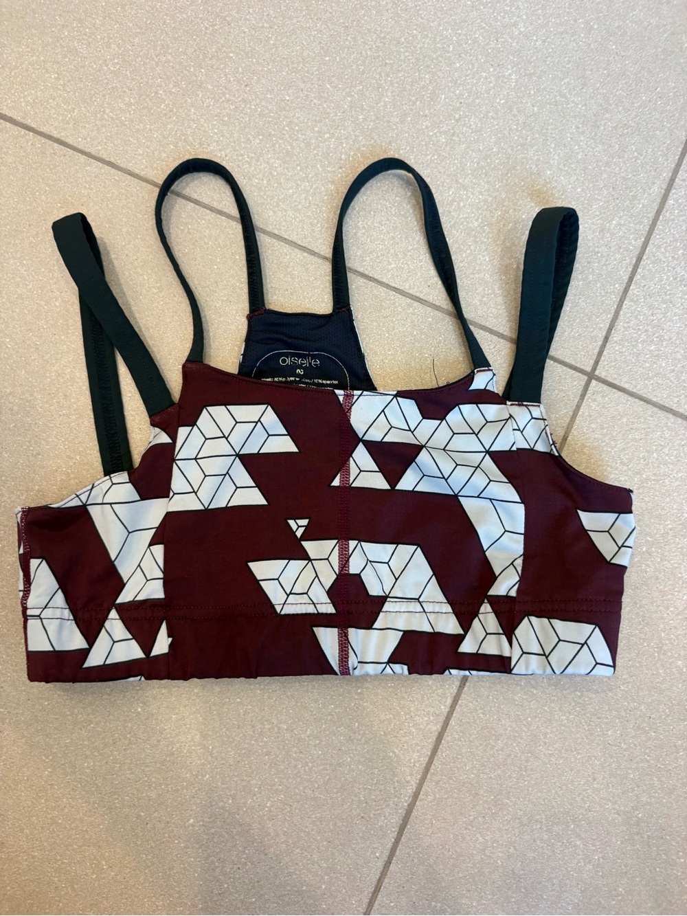 oiselle Maroon & White Geometric Sports Bra